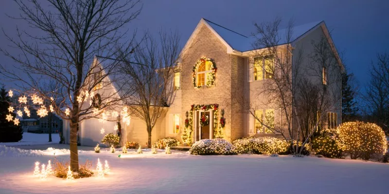 decorated house with Christmas lights